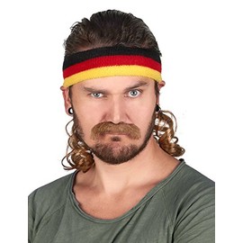 Vokuhila Stirnband in Deutschlandfarben mit Schnurrbart - Bunt