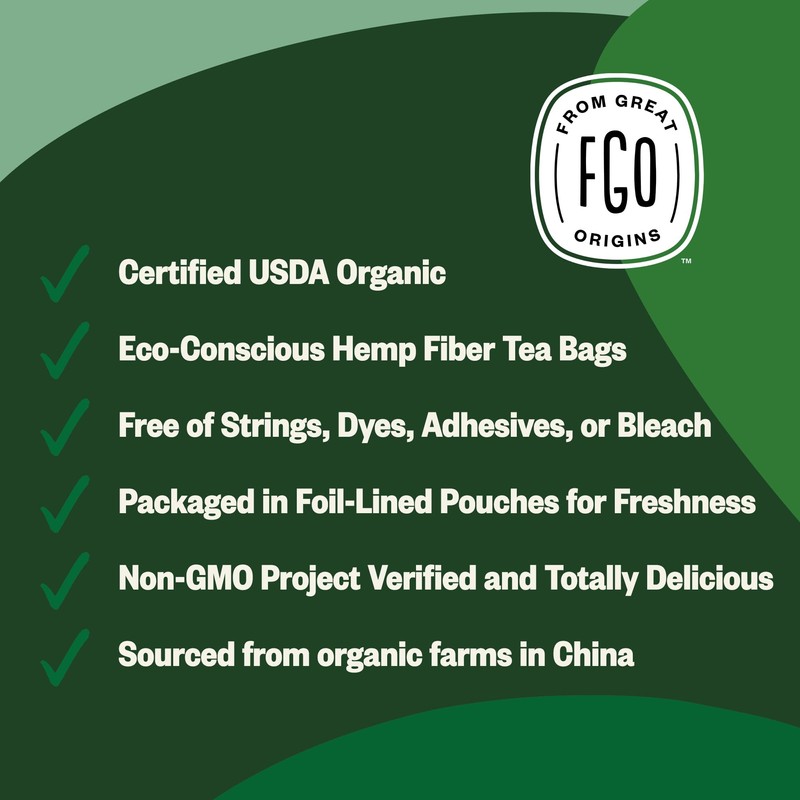 FGO Organic Green Tea, 100 Count Eco-Conscious Tea Bags, Caffeinated,