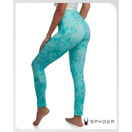 Spyder Womens Leggings - Poly Span Knit UPF 50 Yoga Pants High Waisted Leggings for Women Tummy Control Activewear, Size Large, Aquamarine