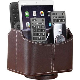 Esyhomi Remote Control Holder Organizer Storage Box Case PU Leather Coffee Table 360 Degree Rotatable, TV Remote Controller Storage Box for Spinning TV Guide/Mail/Media Desktop Organizer Caddy Holder