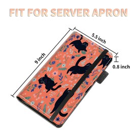 High Volume Server Books, Black Cats Flower Server Book w/ 2 Expandable Pockets 9 x 5 Cute Waitress Book Zipper Pocket & Strap Closure Waitstaff Organizer Server Booklet Waiter Money Wallet