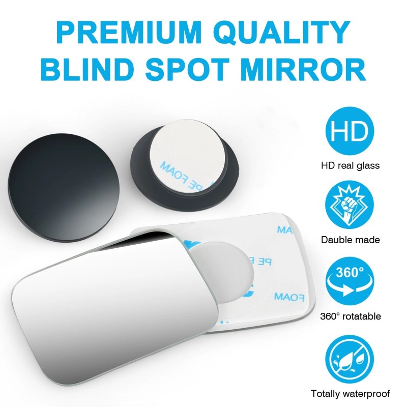 mingo-tech 2Pcs Blind Spot Mirror - 360° Wide Angle Convex