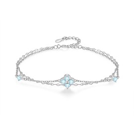 PHNIBIRD Clover Bracelet 925 Sterling Silver Dainty Love Friendship Birthstone Bracelet Lucky Four-Leaf Clover Jewellery for Women and Girls, 16 + 3 cm, Sterling Silver, Cubic Zirconia