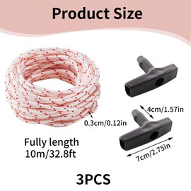 10 Meters Pulley, Pull Starter, Starter Rope, Pull Rope, Starter Rope with 2 Handles, Replacement Parts for Lawnmowers, Recoil Starter Rope for Chainsaws, Trimmer, Brush Cutter (Calibre 3.0 mm)