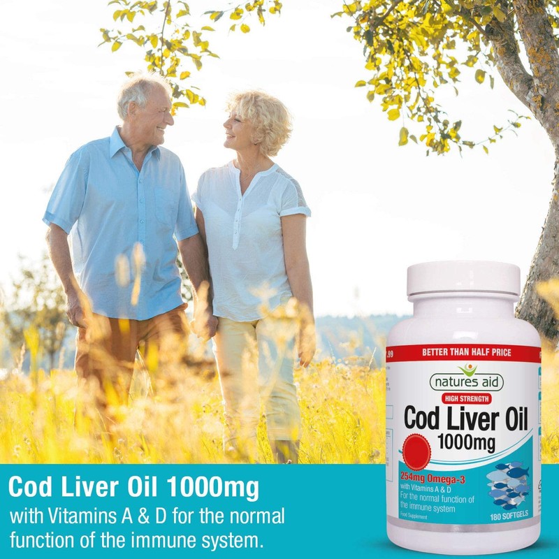 Natures Aid Cod Liver Oil, 1000 mg, 180 Softgel Capsules