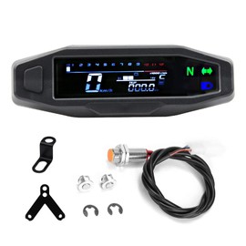 Shkalacar Motorcycle Digital Speedometer, Tachometer with 1-6 Speed LCD Display, Indicator, Backlight, Odometer and Carburettor for Most Motorcycle Models (with Supports)