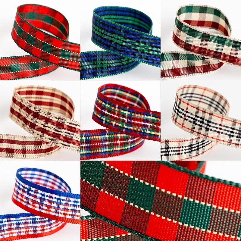 Tartan Ribbon 16mm x 10M - Burgundy/Cream/Green