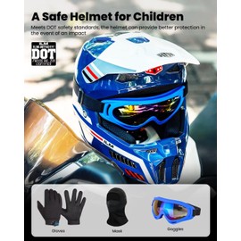 ILM Youth Dirt Bike Helmets Kids ATV Helmet Motorcross BMX Off Road Motorbike with Goggles Gloves Mask DOT Model MT601Y (Spacewalk Blue, Youth-XLarge)