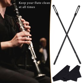 WUMUZAI Set of 2 Flute Cleaning Rod with 2 Flute Cleaning Cloth, Flute Cleaning Kit, Flute Clean Stick, Flute Recorder Cleaning Kit Tool for Music Instrument Care Polishing