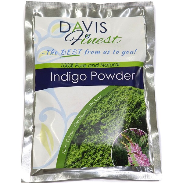 Davis Finest Indigo Powder for Hair Dye, Natural Black Henna Hair Colour, Chemical-Free, Ammonia-Free Hair/Beard Dye 100g