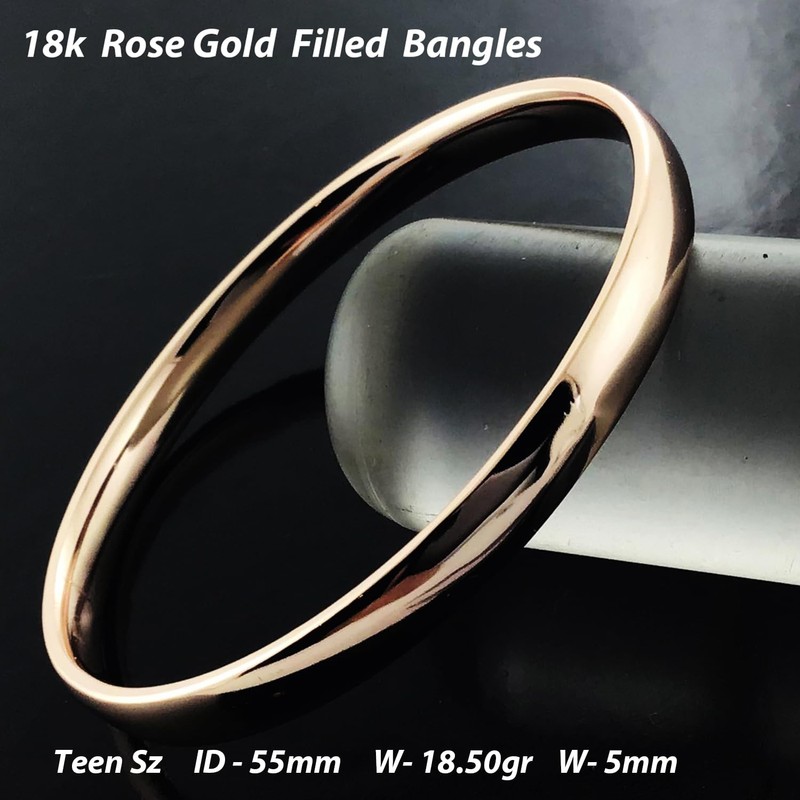 Bangle Real 18k Rose Gold Filled Solid Flat 5mm Cuff