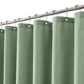 meioro Sage Green Shower Curtain, Waffle Weave 256GSM Heavy Duty Textured Fabric Shower Curtains for Bathroom Hotel Spa, Luxury Weighted Polyester Cloth Bath Curtain Set with 12 Hooks, 36Wx72H