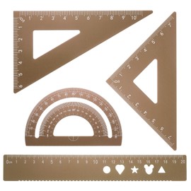 sourcing map 4pcs Triangular Ruler Set 20mm Aluminum Geometric Protractor Triangle Engineering Scale Drafting Ruler Kit for Office Home, Gold