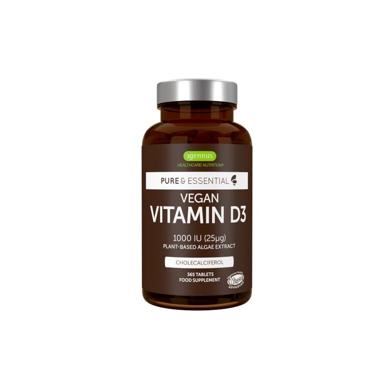 Igennus Natural Vegan Vitamin D3 1000IU, Clean Label, 365 Tablets