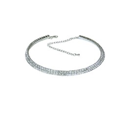 icecoolfashion Crystal Rhinestone Choker Ladies Adjustable Clear Diamante Necklace Prom Wedding Clubbing Party Jewellery For Women Silver