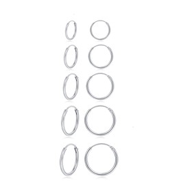 5 Pairs Sterling Silver Hoop Earrings -Small Hoop Earring Cartilage Earring Hoop for Women Men Gifts (8/10/12/14/16 Silver)