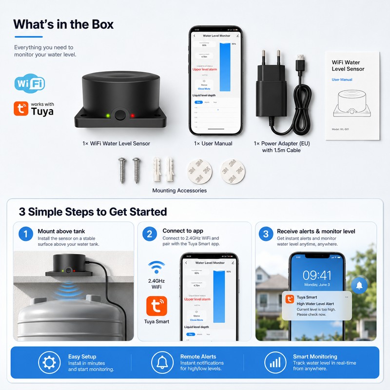 WiFi Water Level Sensor for Tank Monitoring – Ultrasonic Smart