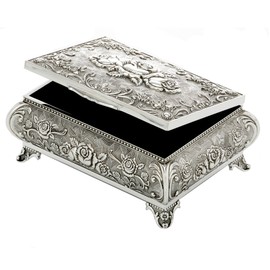 Filigree Rose Jewellery Box L 12 cm Silver-Plated Top Workman