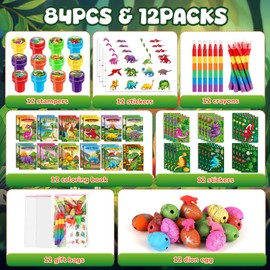BenLouis 84Pcs Dinosaur Party Favors Dino Theme Coloring Books Crayons Sticker Set Bulk for Kids Jurassic Birthday Goodie Bag Stuffer Classroom Gifts Rewards Craft Pinata Fillers
