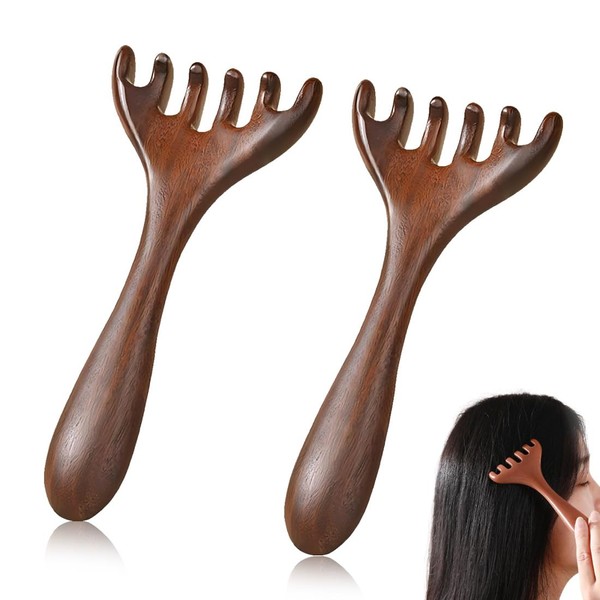 VPOUERY 6-Zacken Meridian Massagekamm, Naturholz Gua Sha Werkzeug, Kopfhaut, Gesichts,