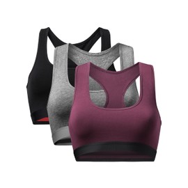 DANISH ENDURANCE Bralettes for Women, Non Wired Bra, Organic Cotton, Racer Back Bra, Comfort, Bras for Women Multipack, 1 or 3 Pack, Multicolour (1x Black, 1x Dark Grey, 1x Wine) 3-Pack, XL