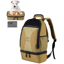 DBTAC Tactical Pet Travel Bag Small | Compact Pet Supplies Backpack for Small Dogs Cats Road Trip Outdoor Travel w/Insulated Pocket & 1x Lined Food Carrier, Tan