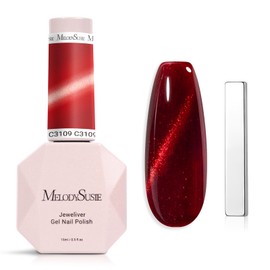 MelodySusie Jeweliver Cat Eye Gel Nail Polish, 0.5 Fl Oz Burgundy Red Glitter Holographic Magnetic Nail Polish with Magnet, UV Nail Polish for Nail Art Manicure Salon DIY at Home-C3109