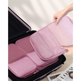 ECOHUB 4pcs Compression Packing Cubes, 300% Higher Anti-tear Packing Cubes for Suitcases, Recycled Travel Suitcases Organiser Bag for Backpack, Lightweight Storage Bags for Carry On Luggage, Pink