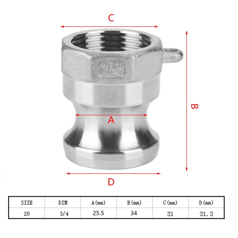 Stainless Steel DN20 A Trash Pump Adapter Male Camlock Fitting