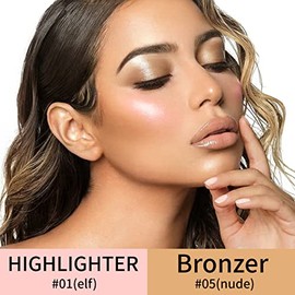 DE'LANCI - Lápiz de maquillaje con pincel, 2 unidades de resaltador de contorno en crema con brocha, nuevo iluminador hidratante y corrector en barra,
