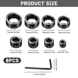 Set of 8 Depth Stop Rings Wefaly Depth Stop for Drill Depth Limiter Depth Stop Dowels Positioner Locator Depth Stop Dowels 3/4/5/6/8/10/12/16 mm (Black)