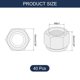 sourcing map 40Pcs M6x1 Nylon Insert Hex Lock Nuts, Carbon Steel Hex Stop Nut Self-Locking Nylon Insert Stop Nut for Industrial Construction Fasteners, Black&Blue