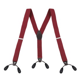 KLONKEE Men's Split Button Braces Y Shape Trimmed Button End Tuxedo Adjustable Straps Elastic Suspenders - 3.5 cm wide (Wine)