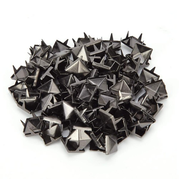 100Pcs Four Jaw Square Spike, 9MM Square Spike Studs DIY Leathercraft Spike Rivets Square Spike Studs Rivets Bag Leather Clothing Shoes Rivet(Gun Color)