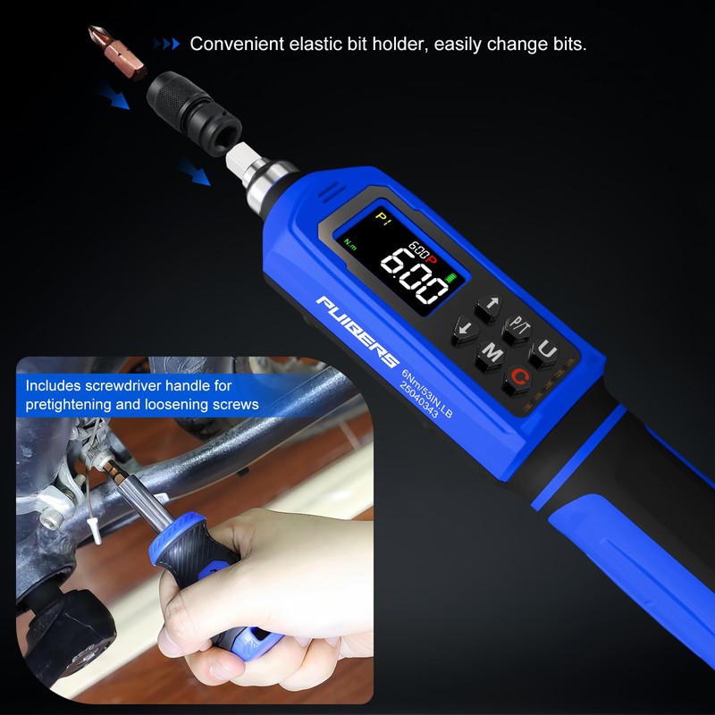 PUIBERS 46 Pcs Digital Torque Screwdriver Set 1/4",0.8-53.2 LB.IN Adjustable