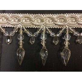 4" Beige & Cream Lucite Crystal Beaded Tassel Fringe Trim TF-32/3-2 Upholstery / Drapery (Sold by The Yard)