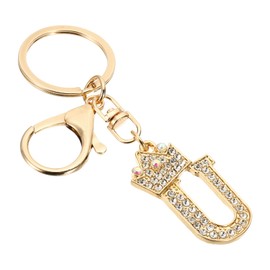 PATIKIL Initial Letter Keychain, Letter U Crown Design Charm with Crystal Diamonds Decorative Alphabet Pendants for Bag Backpack DIY Craft, Gold Tone