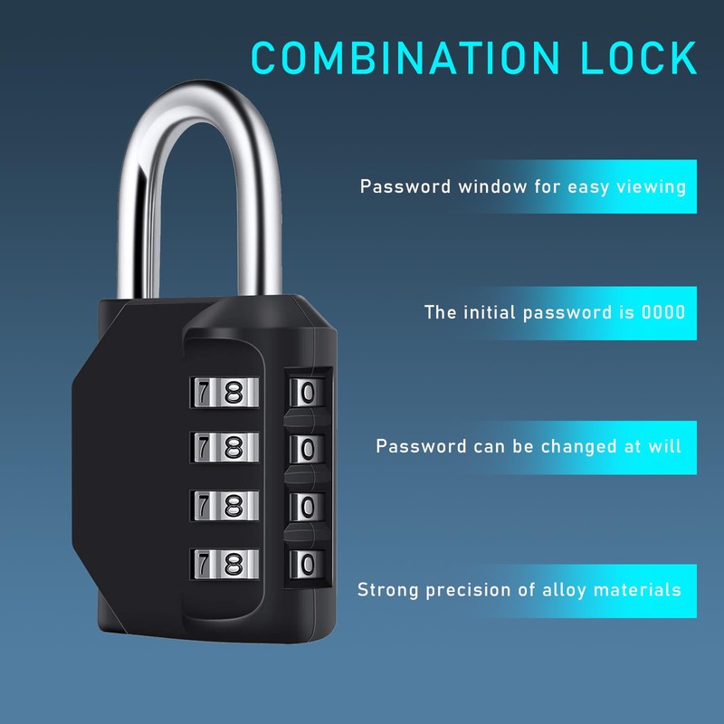 DALAETUS 3 Pcs Combination Padlock, 4 Digit Locker Padlocks, Weatherproof