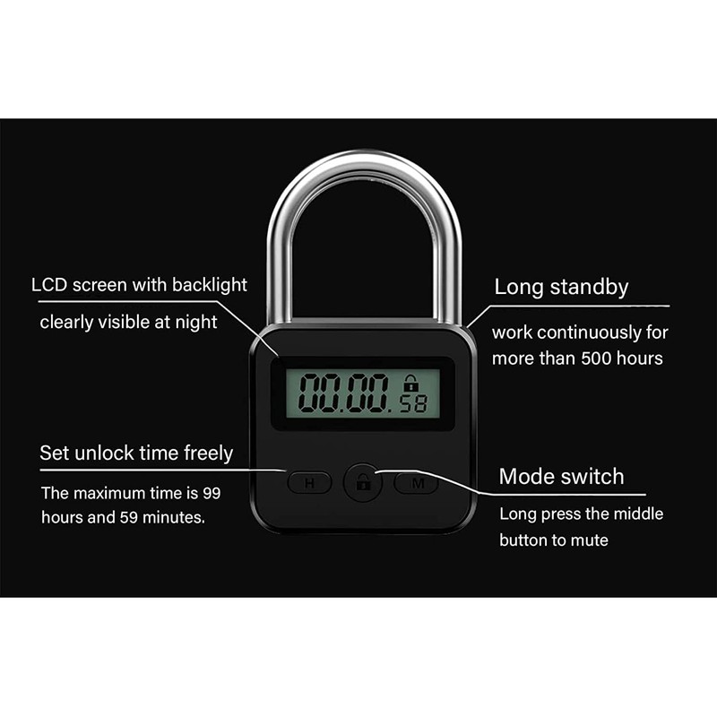 Metal Timer Lock, LCD Display Multi-Function Electronic Time, 99 Hours