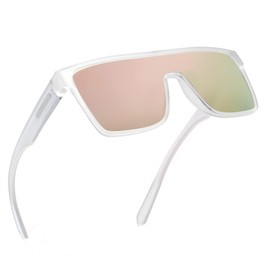 GLINDAR Polarized Shield Sunglasses for Men Square Flat Top Sports Glasses Clear Frame/Pink Lens
