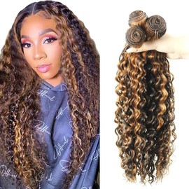 Vinmdonm 26 28 30 Inch P1B/30 Human Hair Bundles - Highlight Deep Wave Brown 8A Grade Remy 3 Bundles Two Tone Black Mixed With Brown