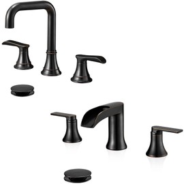 HOIGY Widespread Bathroom Faucet Waterfall, Oil Rubbed Bronze Bathroom Faucet 3 Hole, 360 Degree Swivel Bathroom Sink Faucet, 4-8 Inch Bathroom Faucets with 2 Handles & Pop-up Drain for Classic, RV