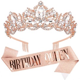 "BIRTHDAY QUEEN" Sash and Tiaras for Women Birthday Tiaras and Crowns for Girls Set Birthday Decorations Kit Rhinestone Headband Hair Accessories Glitter Sash for Party