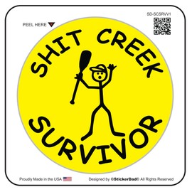 StickerDad® Sh*t Creek Survivor V1 (3 Pack) size: 2" ROUND color: YELLOW/BLACK - Full Color Printed Sticker for Hard Hat, Helmet, Windows, Walls, Bumpers, Laptop, Lockers, etc.