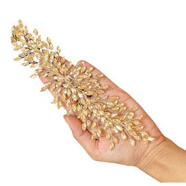 Samyak Handmade Studded Metal Hair Tiara, Headband for Bridal Bridesmaid Wedding Anniversary for Women - Gold