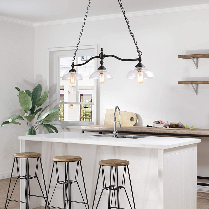 LNC Rustic Kitchen Island Lighting, 3-Light Farmhouse Chandelier for Dining