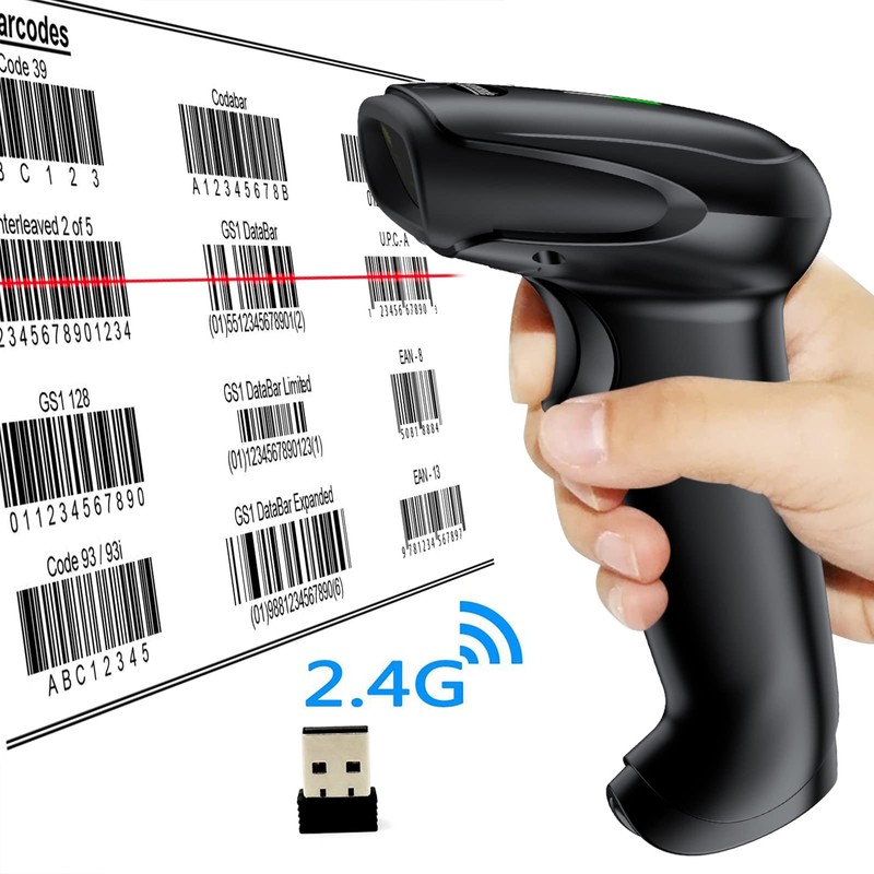 USB Wireless Barcode Scanner,Symcode 2.4GHz Handheld Automatic 1D Laser Barcode