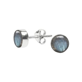Labradorite Stone Stud Post Earrings, 925 Sterling Silver Gemstone Earring 6 MM Round Girl Women Gift