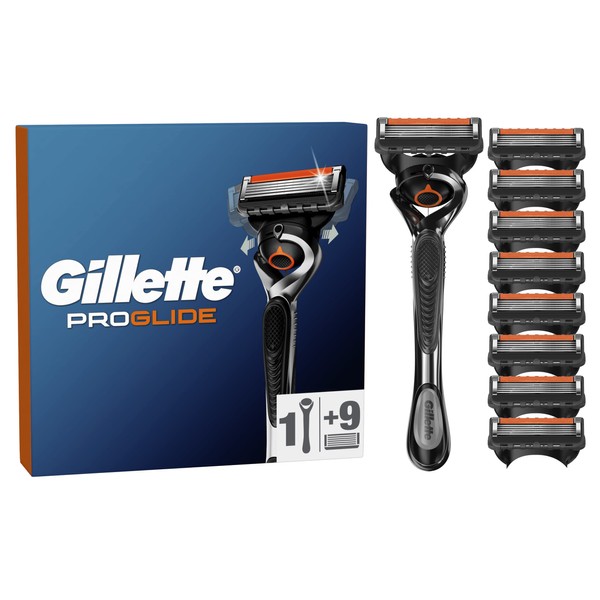 Gillette ProGlide Men's Razor with Flexball Technology + 9 Razor Blade Refills with Precision Trimmer, 5 Anti-Friction Blades