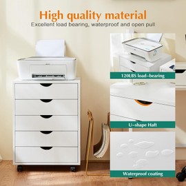 5 Drawer Chest, Storage Cabinet Dressers with Wheels, Dressers Storage Cabinets, Dresser Mobile Cabinet with Wheels, Room Organizer, Drawers Wood Organization Furniture for Office, Home, White